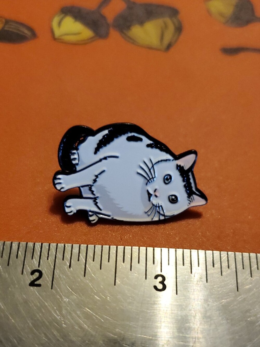 White and Black Meme Cat Enamel Pin - Cute Cat Accessory - Picture 3 of 4